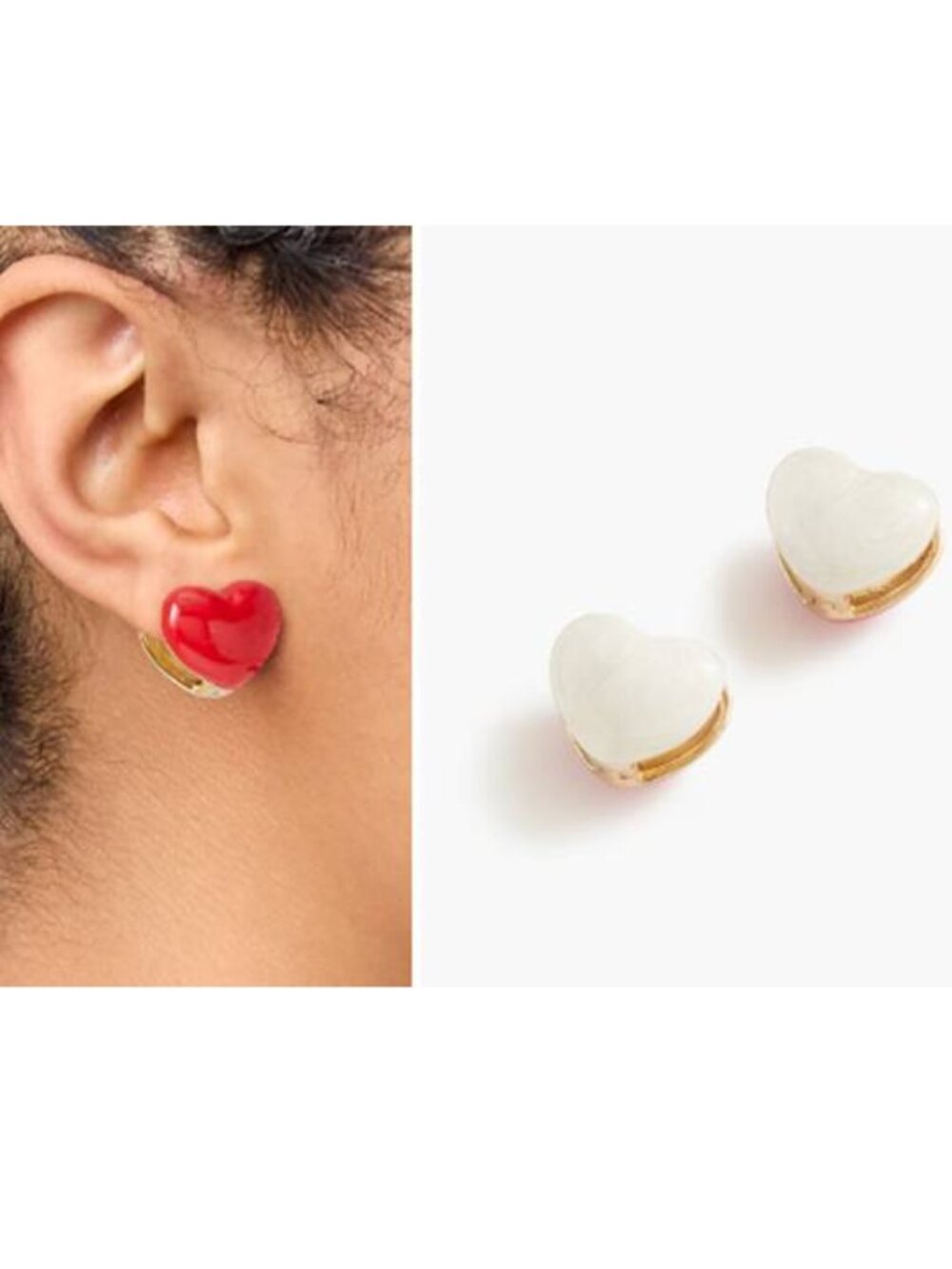 J Crew Women's Double Sided Zirconia Heart Stud Earrings Elegant Red & White